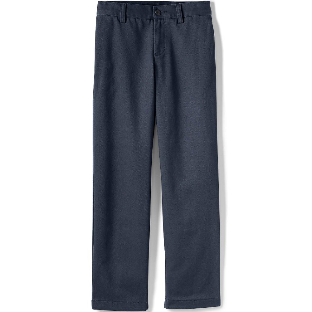 Lands' End Boys Iron Knee Plain Front Chino Pants, Classic Navy, NWT